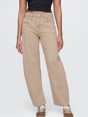Wide-Leg High-Rise Barrel Jeans in Classic Khaki Tan